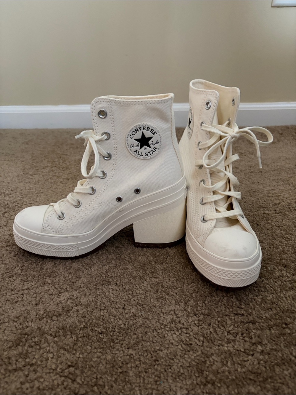 Converse High-Top Platform Heeled Boots in Cream